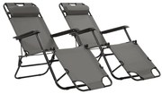 vidaXL Espreguiçadeiras dobráveis c/ apoio de pés 2 pcs aço cinzento