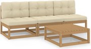 vidaXL 4 pcs conjunto lounge de jardim com almofadões pinho maciço