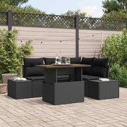 vidaXL Conjunto de Jantar Jardim 5 Peças com Almofadas de Rattan, Poliéster Preto e Acácia