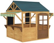 AIYAPLAY Casinha Infantil de Madeira Dobrável Casinha de Brincar com 2 Ardósias Janelas e Toldos Casinha de Madeira para Crianças 173x117x144 cm Madeira | Aosom Portugal
