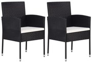 vidaXL Cadeiras de jardim c/ almofadões branco nata 2pcs vime PE preto
