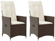 vidaXL Cadeiras jardim reclináveis 2pcs c/ almofadões vime PE castanho