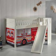 Conjunto cama Infantil SCOTT + escorrega + cortina de brincar Bombeiros Branca