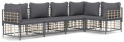 5 pcs conjunto lounge de jardim c/ almofadões vime PE antracite