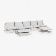 Conjunto De Jardim Com Sofá Modular De 5 Peças, Mesa Auxiliar E Puff Convertíveis Amaro Gardénia Branco - Sklum