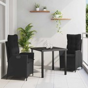 vidaXL Conjunto de Jantar para Jardim com 3 Peças e Almofadas - Preto, Rattan, Poliéster