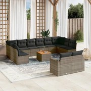 vidaXL 13 pcs conjunto sofás p/ jardim c/ almofadões vime PE cinzento
