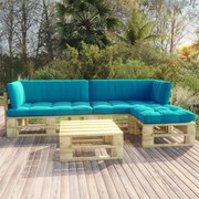 4 pcs conj. lounge paletes c/ almofadões pinho impregnado verde