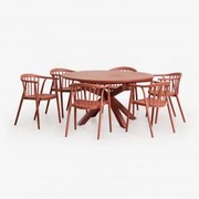 Conjunto De Mesa Extensível 145-200x145 Cm Em Alumínio Barces E 6 Cadeiras De Jardim Empilháveis Com Apoios De Braços Ivor Terracota - Sklum