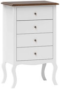 HOMCOM Cómoda com 4 Gavetas Cómoda para Dormitório Estilo Francês com Sistema Anti-Tombo 60x40x98,5 cm Branco e Madeira