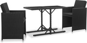 vidaXL 3 pcs conjunto jantar exterior com almofadões vime PE preto