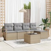 vidaXL Sofá de Jardim de 6 Peças com Almofadas em Rattan Poliéster Preto