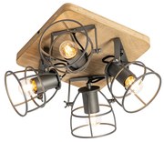 Candeeiro de teto industrial madeira com cinzento escuro ajustável 4 luzes - Arthur Industrial