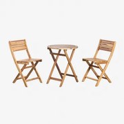 Conjunto De Mesa Redonda Ø60 Cm E 2 Cadeiras De Jardim Dobráveis Em Madeira De Acácia Delawer Castanho Acácia - Sklum