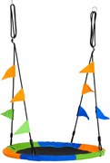Outsunny Baloiço de Jardim com Altura Ajustável com Cordas e Bandeiras para Crianças e Adultos Carga 80 kg Interior e Exterior Ø100x180 cm Multicolor