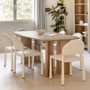 Conjunto De Mesa Retangular 200x100 Cm Em Madeira De Manga Sidney E 6 Cadeiras De Jantar Em Bouclé Nagore Madeira Natural - Sklum