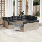 vidaXL 13 pcs conj. sofás jardim c/ almofadões vime PE cinzento-claro