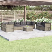 8 pcs conjunto lounge de jardim c/ almofadões vime PE cinzento