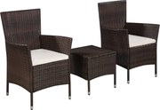 vidaXL 3 pcs conjunto bistrô vime PE castanho