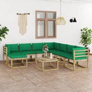 9 pcs conjunto lounge de jardim com almofadões pinho impregnado