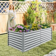 Floreira elevada de metal para jardim 180 x 95 x 60 cm, cama de cultivo retangular com barras reforçadas e fundo aberto, cinzenta