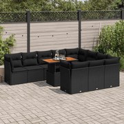 vidaXL 11 pcs conjunto sofás de jardim c/ almofadões vime PE preto
