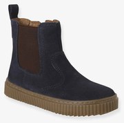 Botas Chelsea em pele, com elástico e fecho, para menino marinho
