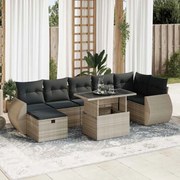 vidaXL 8 pcs conj. sofás jardim c/ almofadões vime PE cinzento-claro