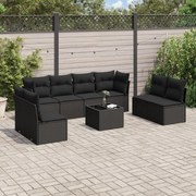 vidaXL 9 pcs conjunto de sofás p/ jardim c/ almofadões vime PE preto