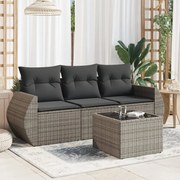 vidaXL 4 pcs conjunto sofás de jardim c/ almofadões vime PE cinzento