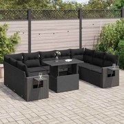 vidaXL 10 pcs conjunto sofás de jardim c/ almofadões vime PE preto