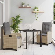 vidaXL Conjunto de Jantar de Jardim com 3 Peças e Almofadas Beje - Rattan Sintético