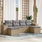 vidaXL 6 pcs conjunto de sofás p/ jardim com almofadões vime PE bege