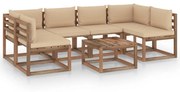 7 pcs conjunto lounge de paletes c/ almofadões pinho impregnado