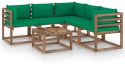 6 pcs conjunto lounge c/ almofadões verdes pinho impregnado