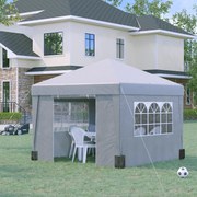 Tenda de jardim dobrável 3 x 3 x 2,75 m com proteção UV 30+ com janelas + paredes laterais + saco de transporte cinzento