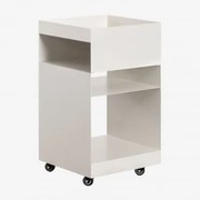 Mesa Auxiliar Quadrada 35x35 Cm Com Rodas E Prateleiras Em Aço Rodgers Gardénia Branco - Sklum
