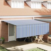 vidaXL Toldo Retrátil Azul e Branco 400 × 300 cm Poliéster e Alumínio