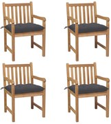 vidaXL Cadeiras de jardim c/ almofadões antracite 4 pcs teca maciça