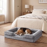 Cama ortopédica para cães L 89 x 63 x 16 cm, capa removível, bordas mais altas, antiderrapante, lavável, cama para animais de estimação, cinzento clar