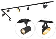 Sistema de trilhos monofásico com 6 focos ajustáveis pretos - Magnax Jeana