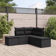 vidaXL 5 pcs conjunto sofás de jardim com almofadões vime PE preto