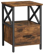 Mesa de cabeceira com prateleira aberta e gaveta | VASAGLE | 40 x 40 x 55 cm | castanho rústico e preto | LET508B01.