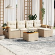 vidaXL 6 pcs conjunto de sofás p/ jardim com almofadões vime PE bege