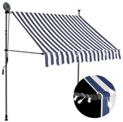 Toldo retrátil manual com LED 200 cm azul e branco