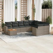 vidaXL 10 pcs conjunto sofás de jardim c/ almofadões vime PE cinzento