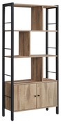 Estante VASAGLE, prateleira de armazenamento, estante grande com portas, 4 prateleiras, estrutura de aço, estilo industrial, para sala de estar, escritório, cor carvalho tostado e preto LBC022B50