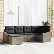 vidaXL Conjunto de Sofás de Jardim com 6 Peças e Almofadas Cinzas em Rattan Sintético.