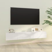 Móvel de TV suspenso com 2 portas branco e natural AUBEPINA