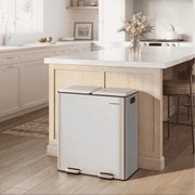 Caixote do lixo 58,5 x 37 x 64 cm com dois compartimentos 30 litros, pedal com fecho suave e baldes interiores prateado metálico